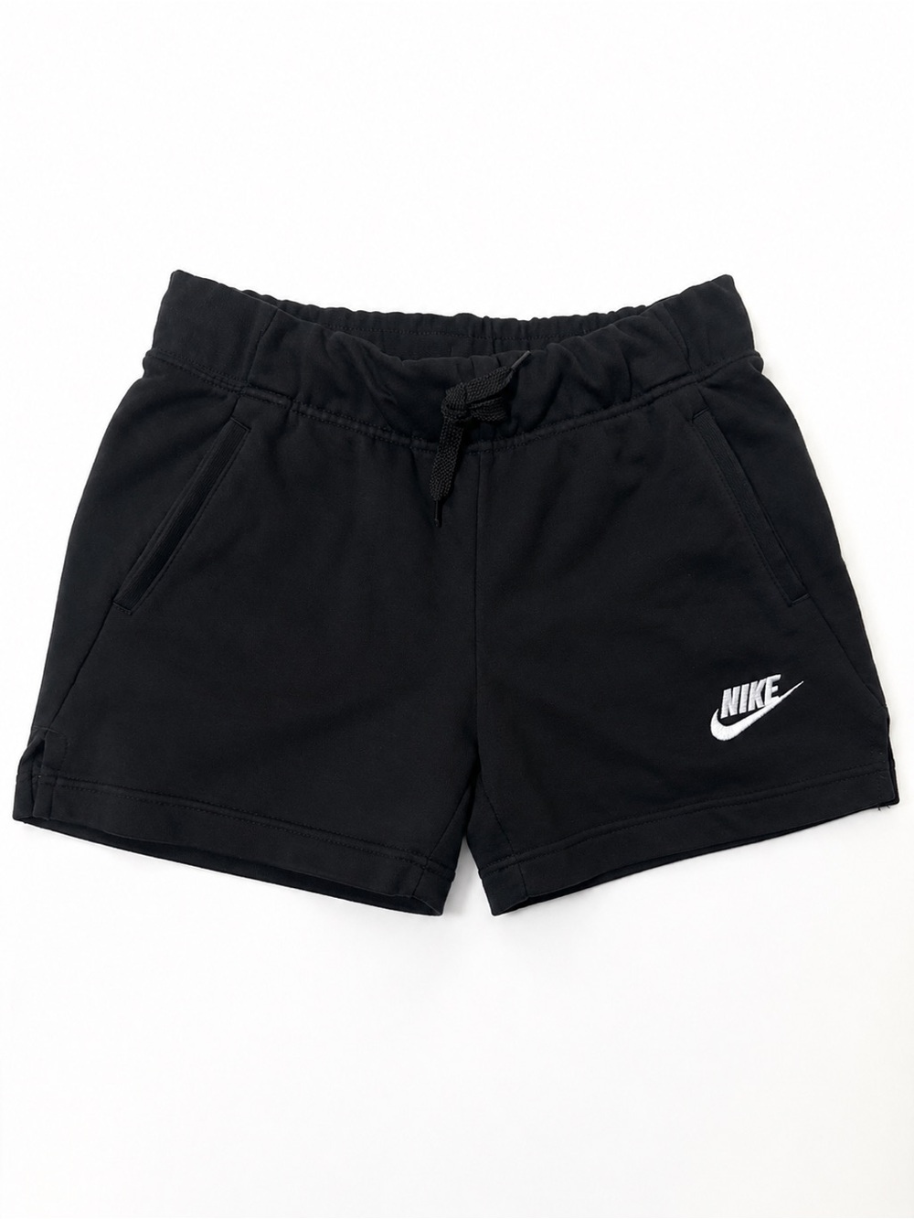 Nike Girls Black Fleece Shorts Youth Large Embroidered Logo Pockets Cotton
